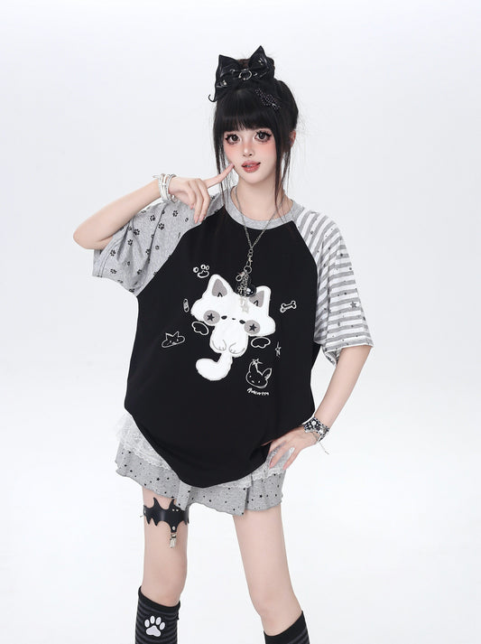 猫モチーフラグランTシャツ