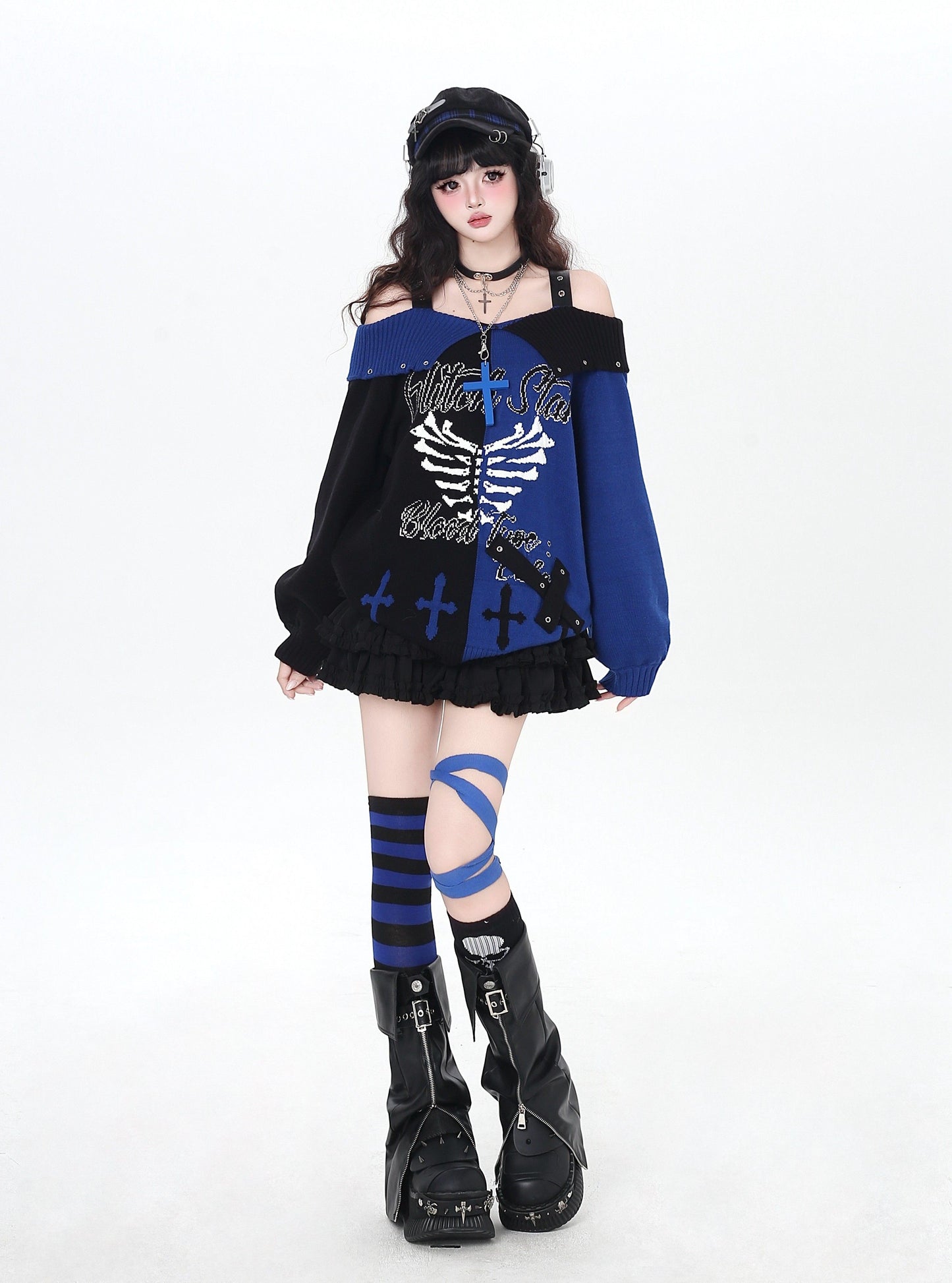 ゴシック 配色 肩見せデザインニット