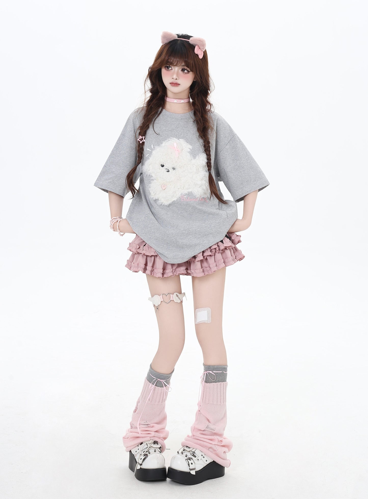 三色ドッグアップリケTシャツ