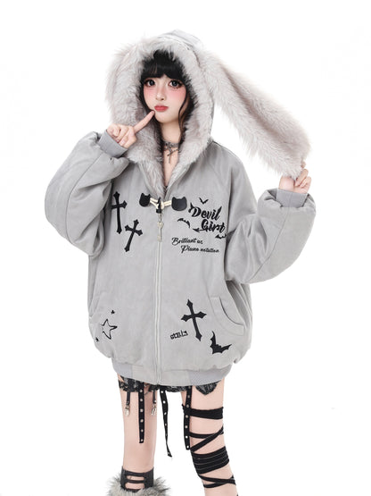 悪魔バニー×ふわもこムートン中綿コート