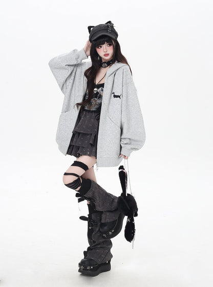 ダックス柄ゆるパーカー