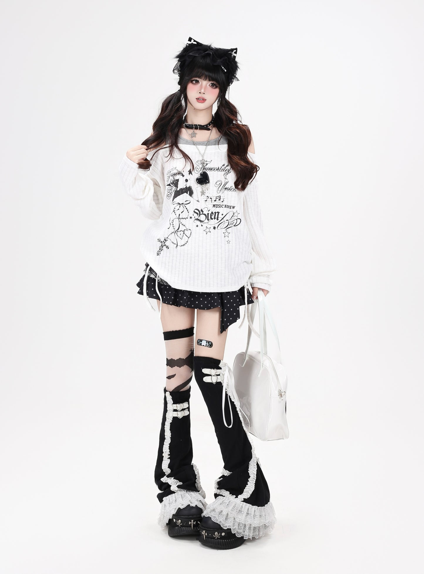 星柄レイヤード風ドロスト長袖トップス