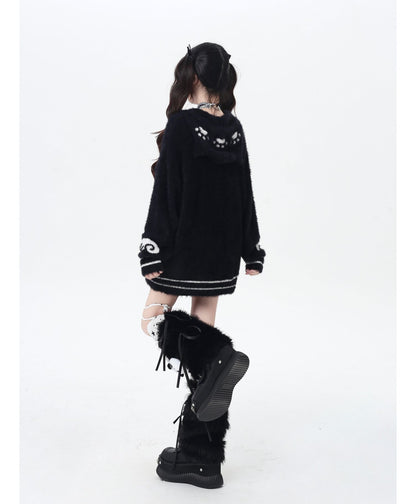 ゆるアニマルパーカー風カーデ／秋冬ゆる地雷コーデ