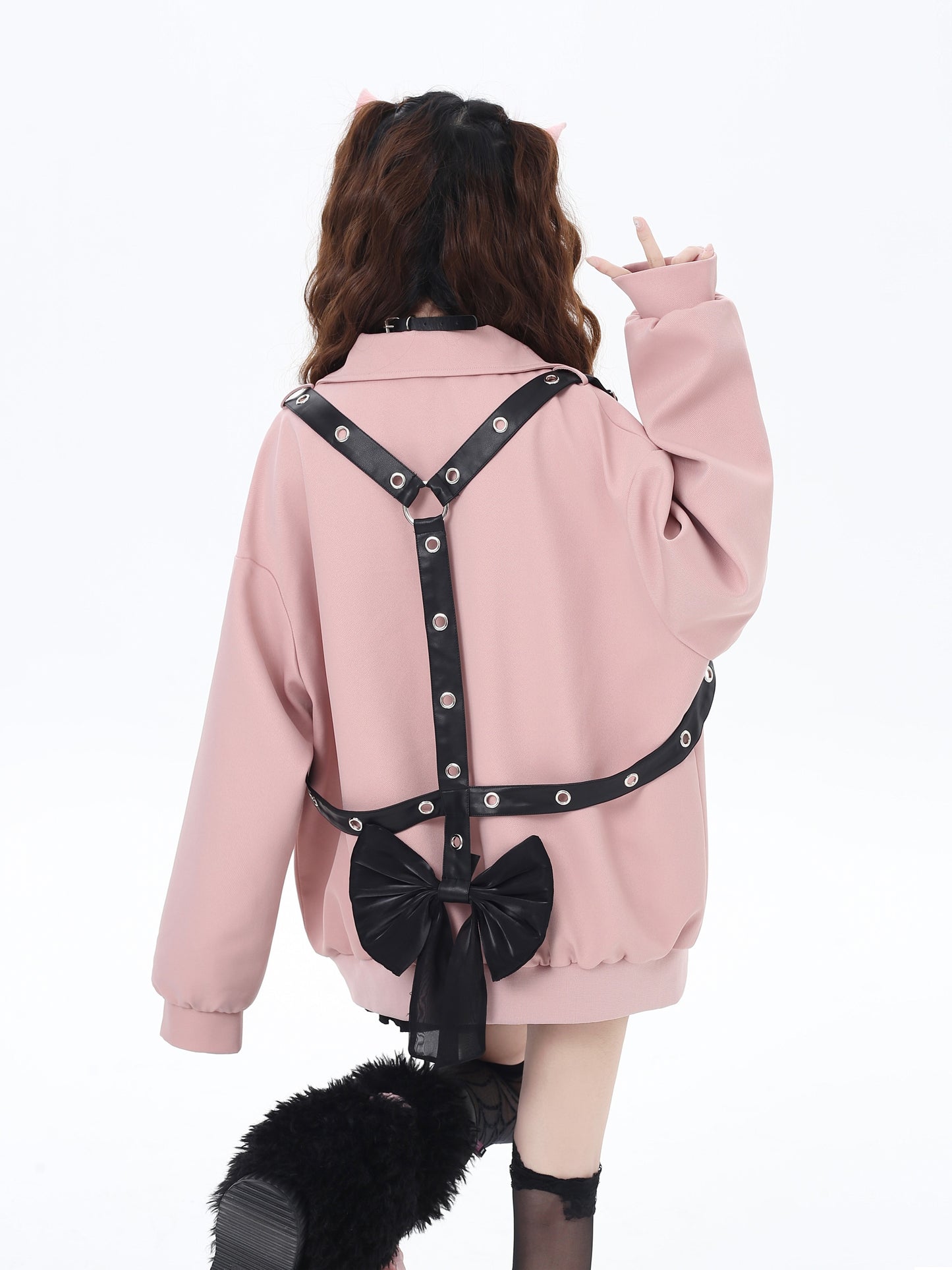 蝶結バックデザインのカジュアル棒球ジャケット