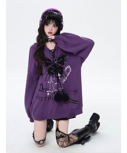 🦋Vネックリボンフーディゆる甘ニットカーデ