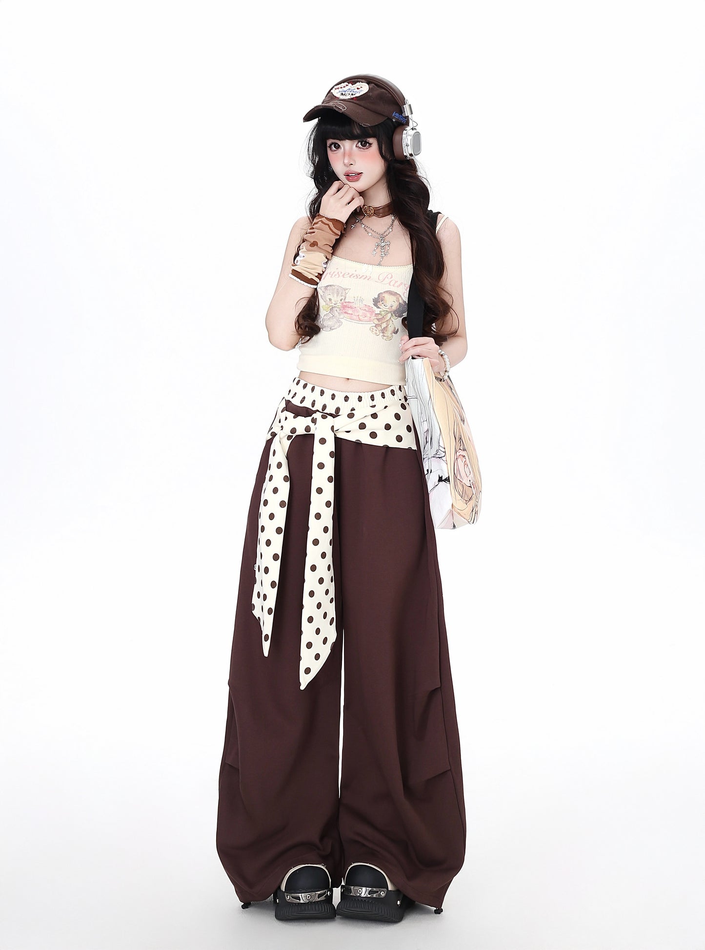 ドット切替レイヤード風ワイドパンツ