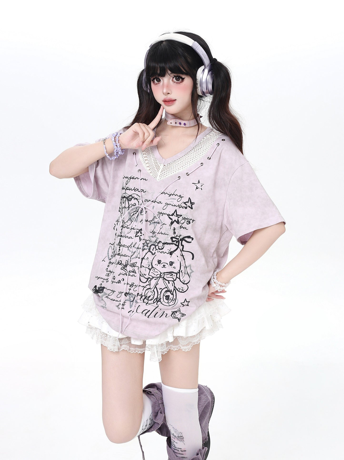 タイダイレースVネックT