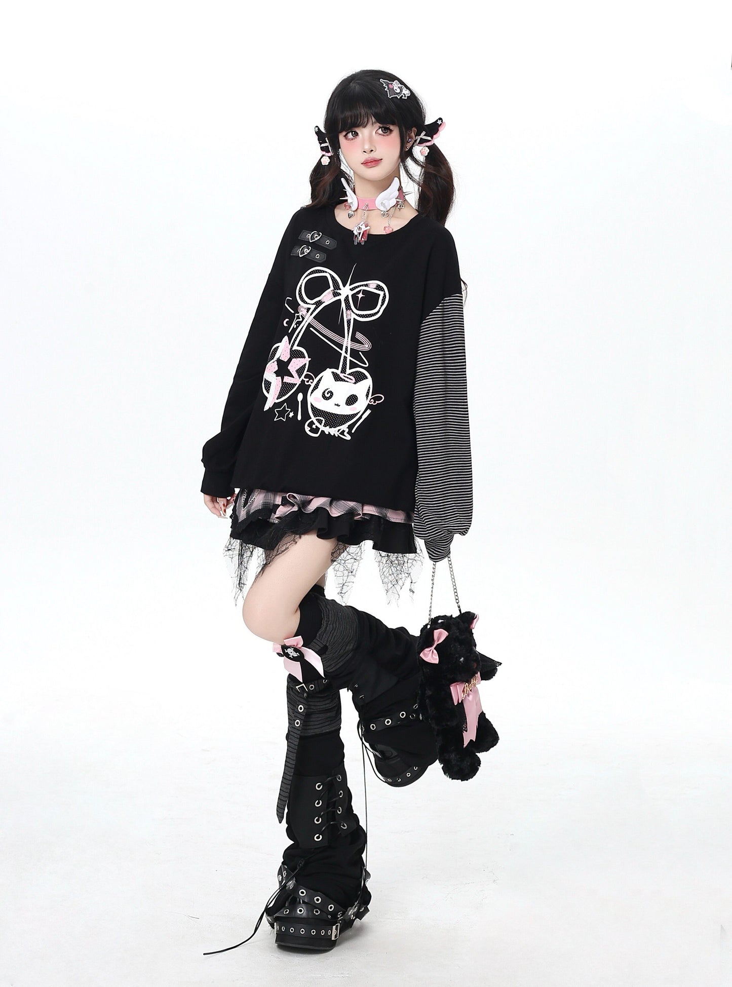 ねこ×チェリーボーダーゆるT