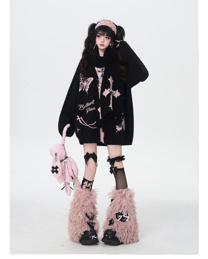 スイート×クールVネック十字架デザインニットカーディガン