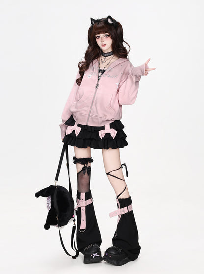 グラデーションスターグラフィックショートジップパーカー