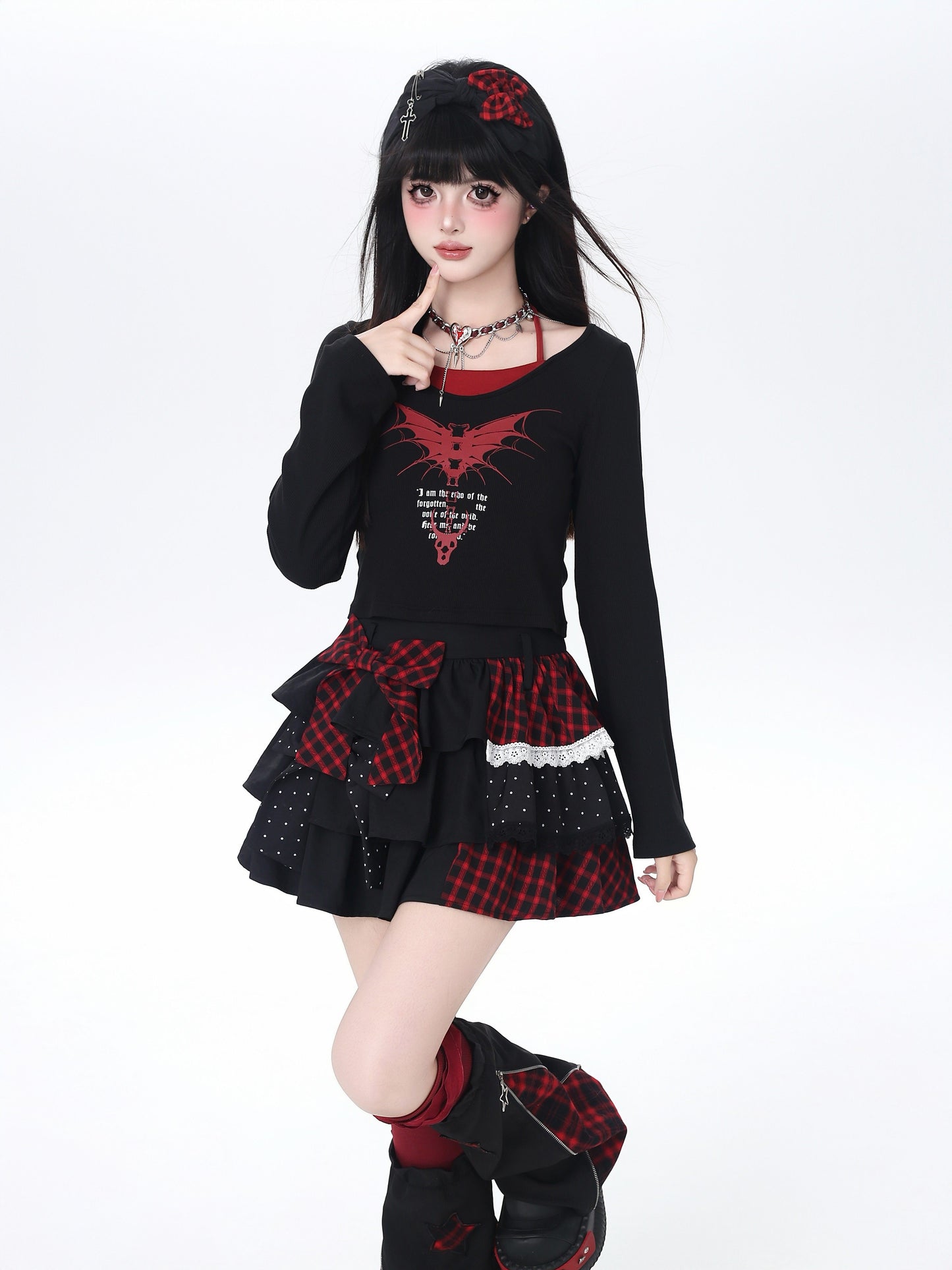 ドットチェックティアードスカート