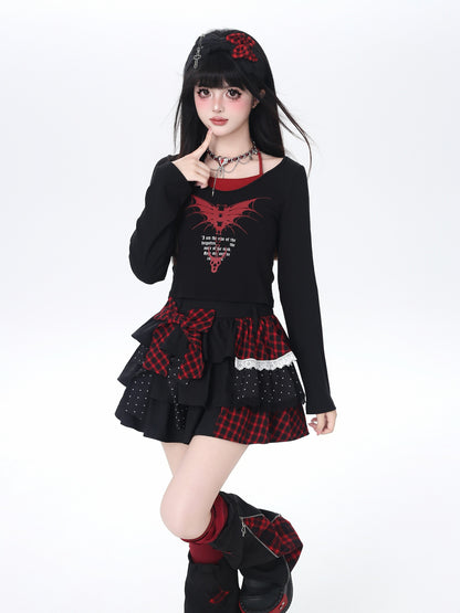 ドットチェックティアードスカート