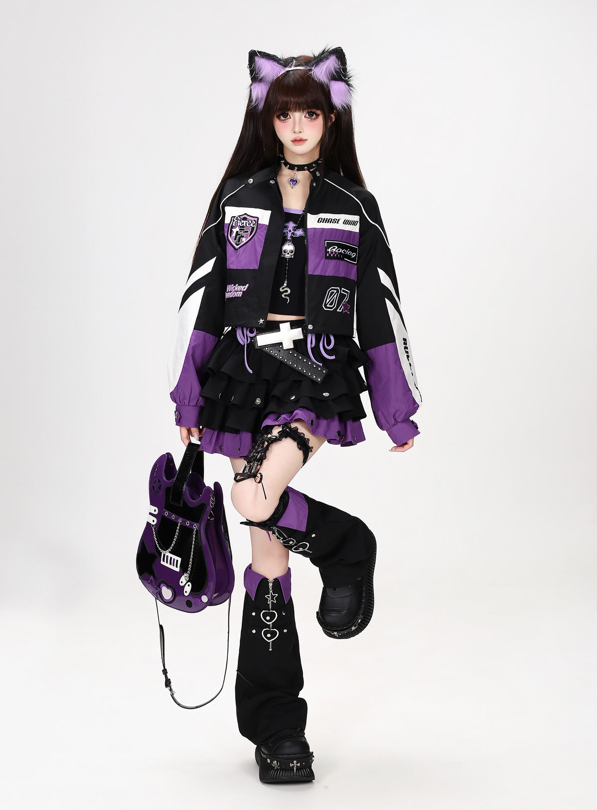 バイカラーレーシングワッペンショートブルゾン