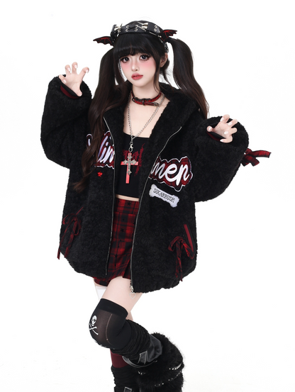 アルファベットリボン♡厚手ボアジャケット