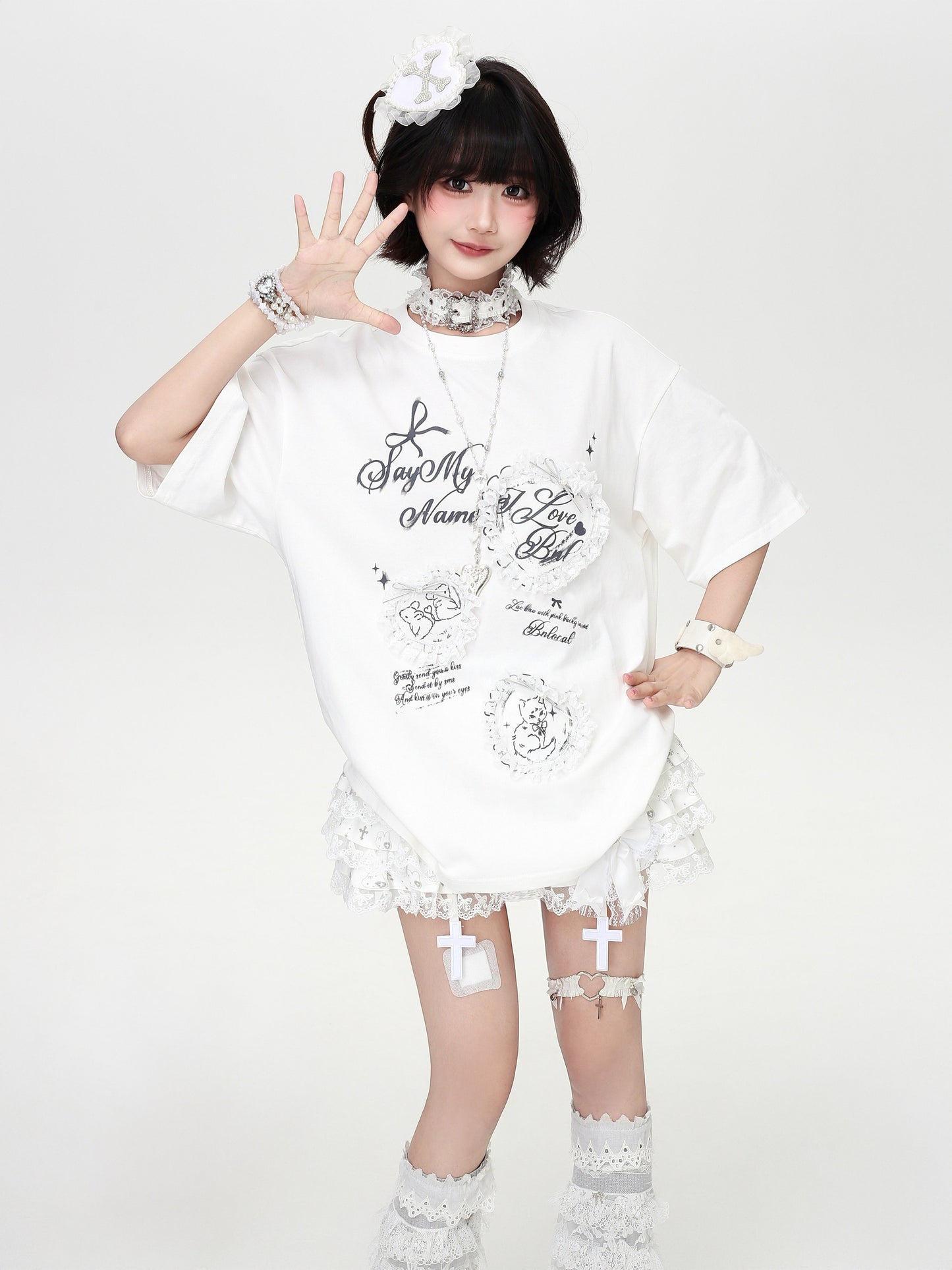 ハートレース薄手ゆるTシャツ