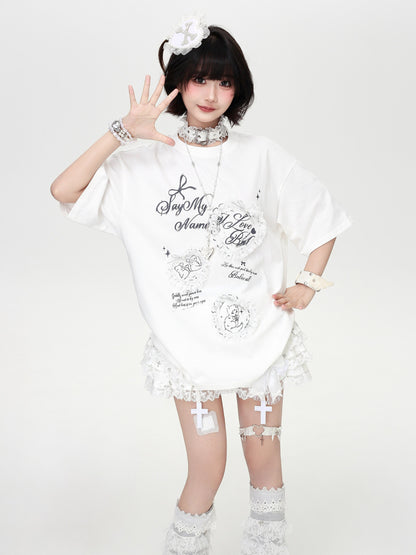 ハートレース薄手ゆるTシャツ