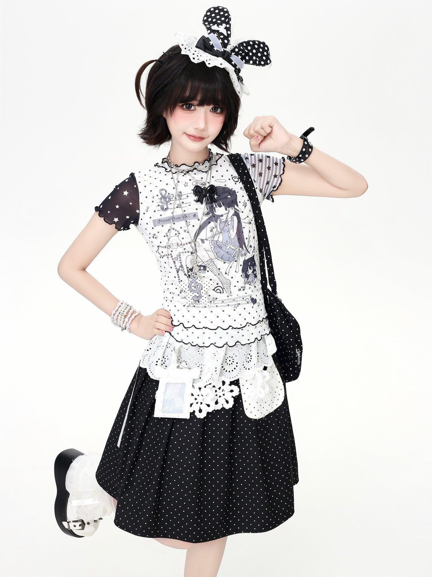 ドットメッシュフリルTシャツ