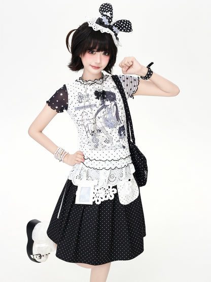 ドットメッシュフリルTシャツ