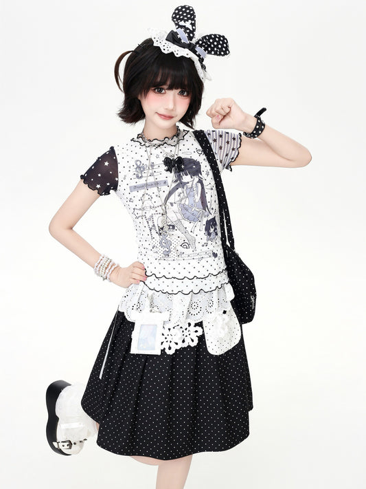 ドットメッシュフリルTシャツ
