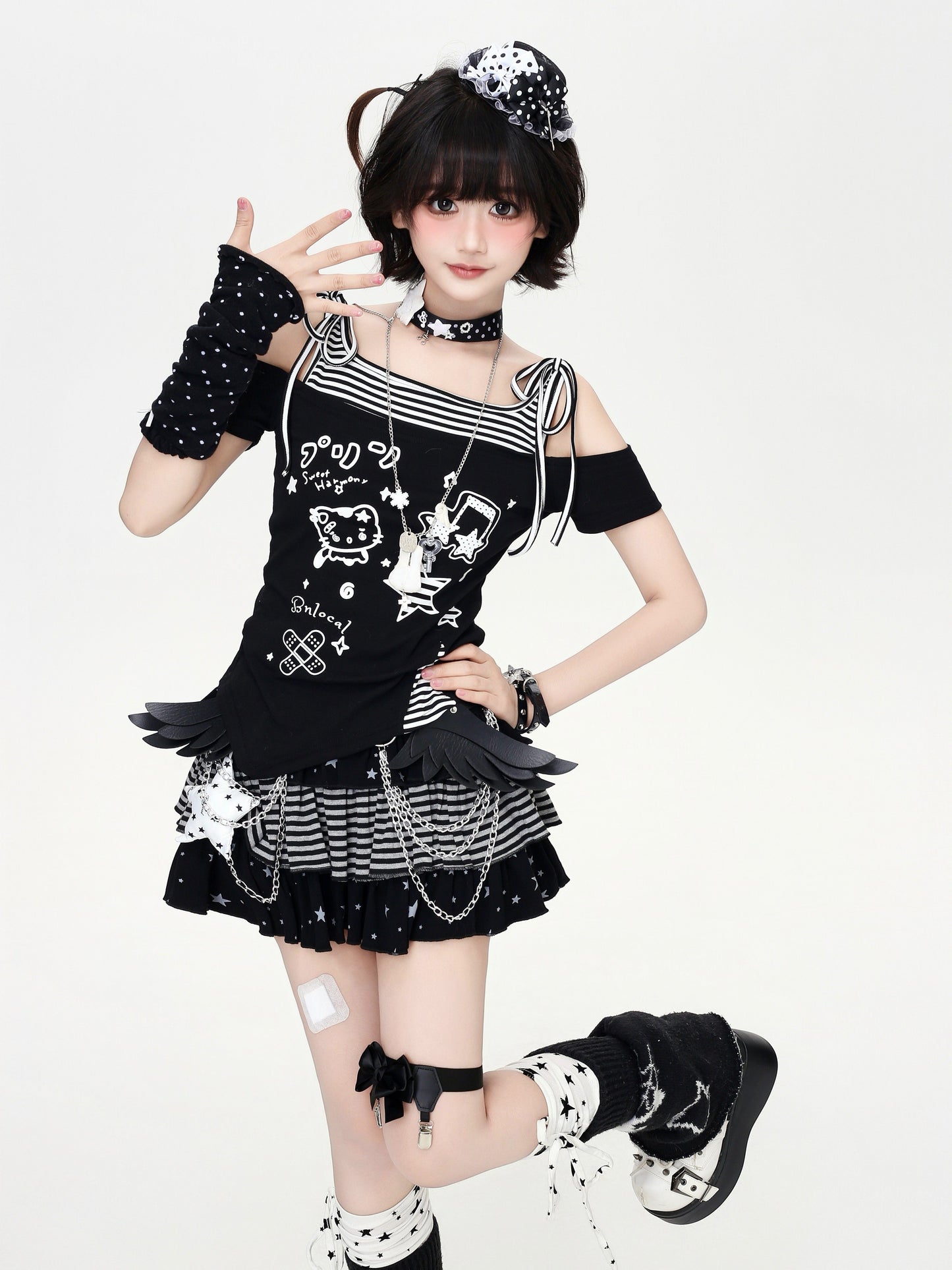 ボーダーアシメオフショルトップス