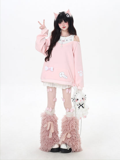 レイヤード風ねこ肩あきスウェット＋ボーン付き