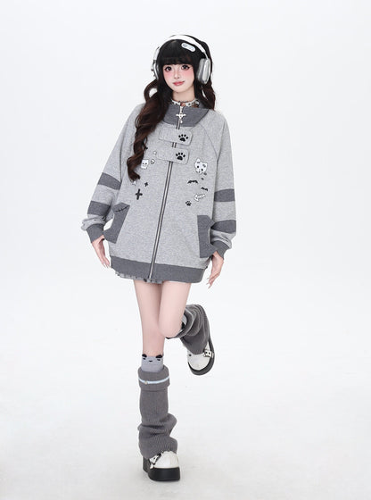 ねこ刺繍×スター柄 ラグランブルゾン