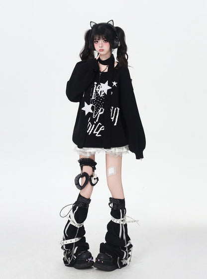 ドット×星柄 Y2K 甘辛オーバーサイズニット 個性派