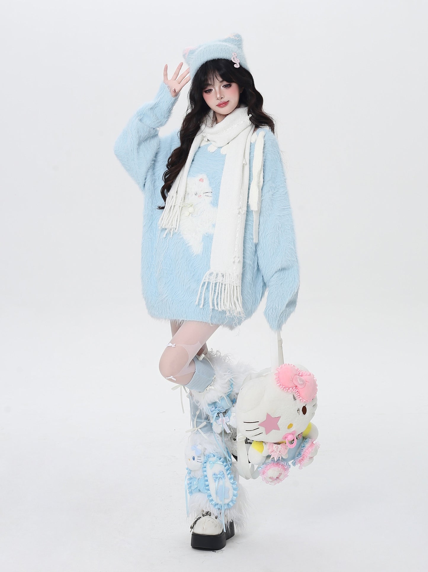 ポップ猫マカロンふわふわニット