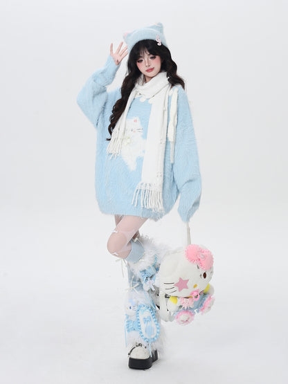 ポップ猫マカロンふわふわニット