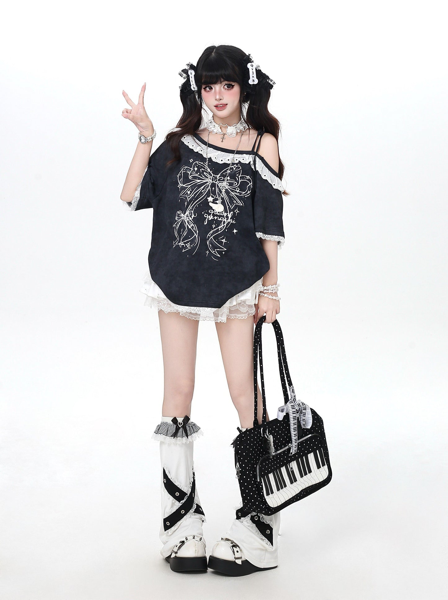 レースアシメタイダイTシャツ