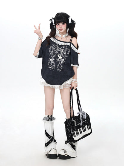レースアシメタイダイTシャツ