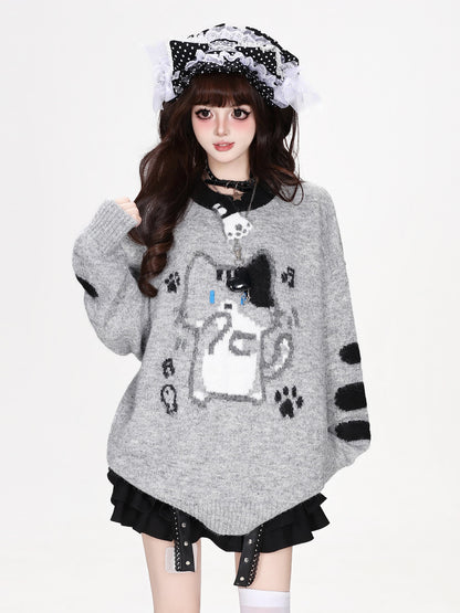 ねこグラフィック肉球柄シャギーニット