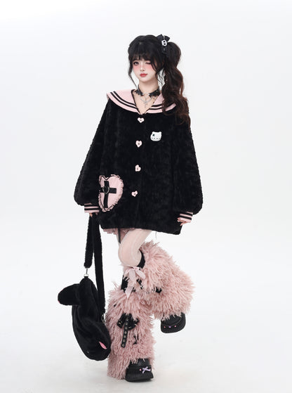 セーラー風襟♡ふんわりランタンスリーブボアジャケット