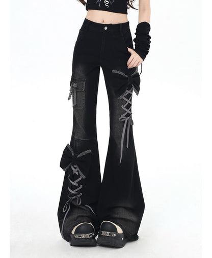 立体リボン×Y2Kハイウエストフレアデニム