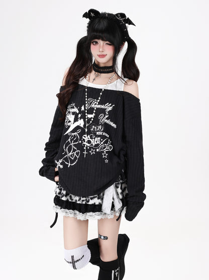 星柄レイヤード風ドロスト長袖トップス