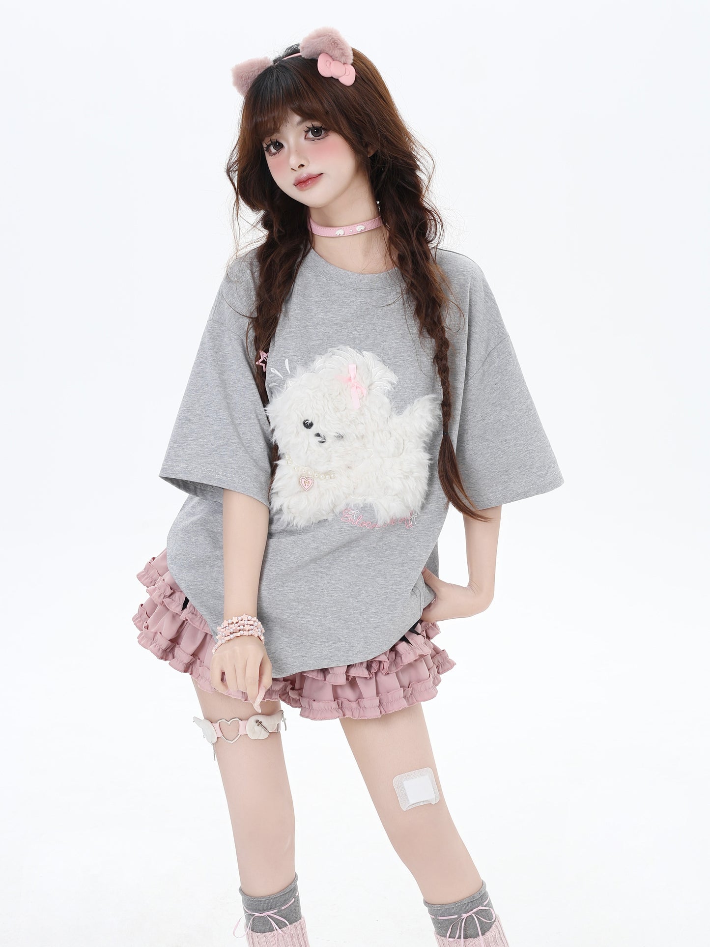 三色ドッグアップリケTシャツ