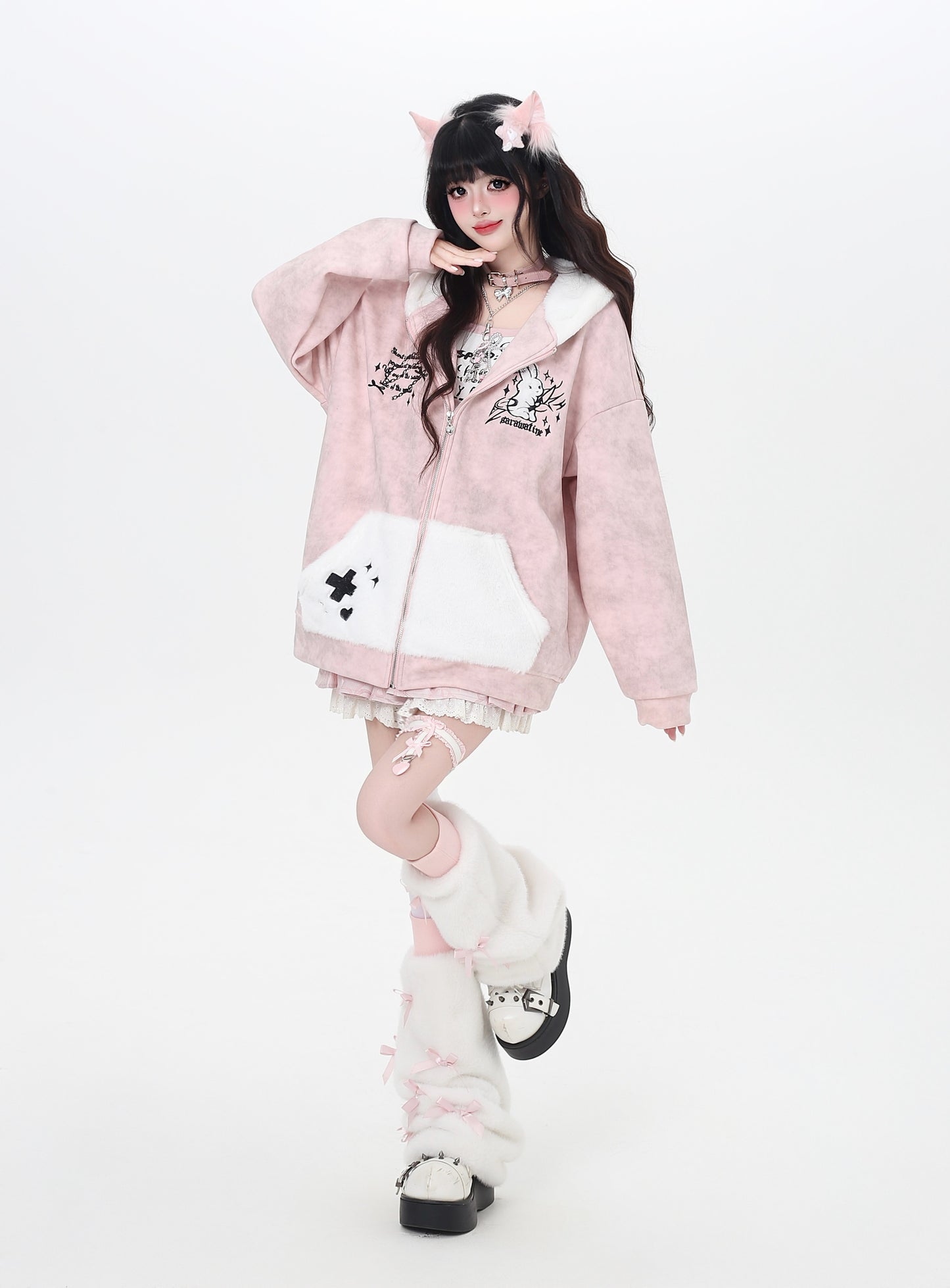 ふわもこうさ耳パーカー