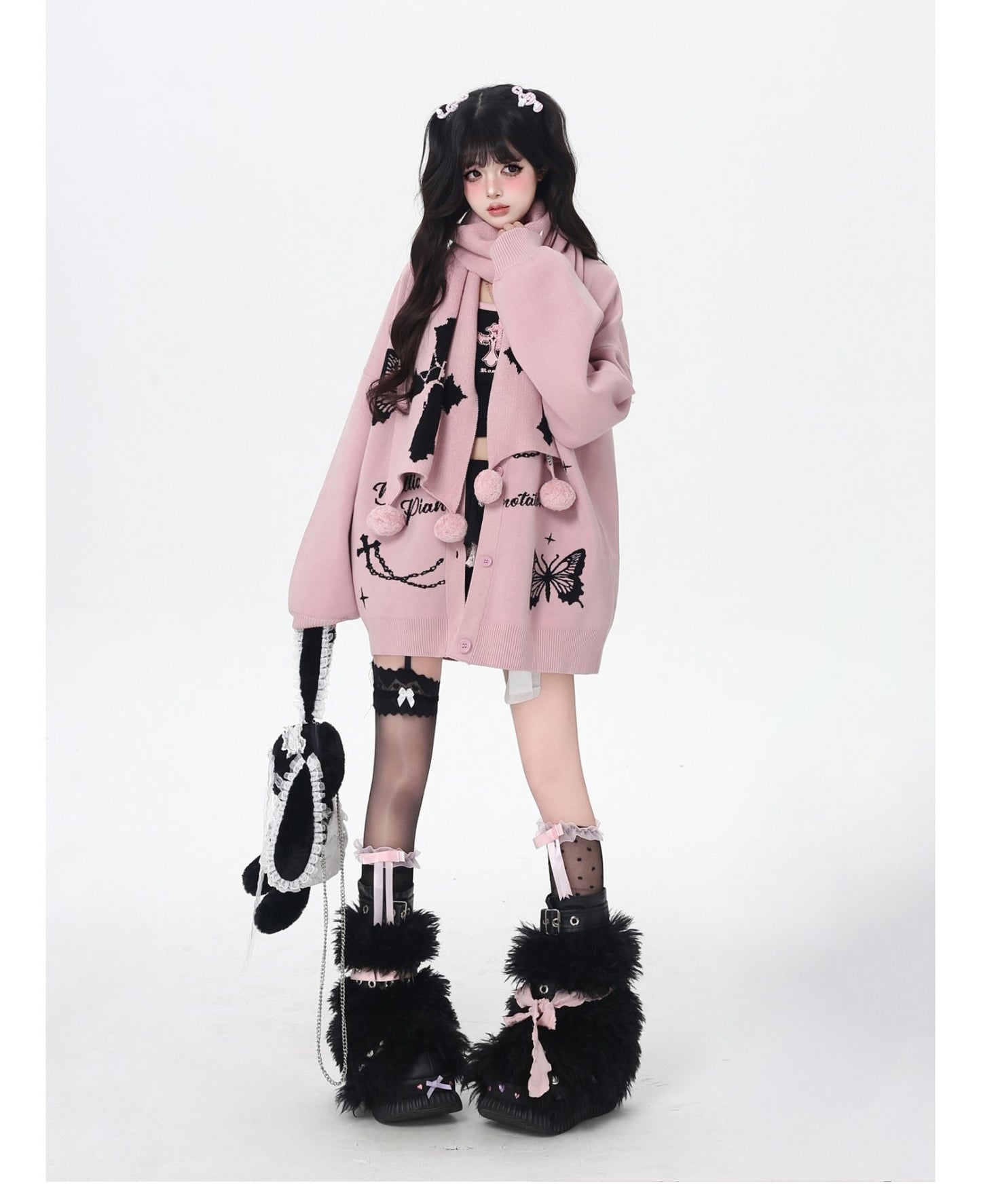 スイート×クールVネック十字架デザインニットカーディガン