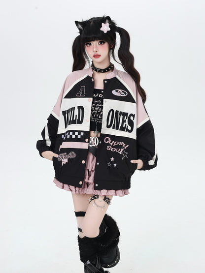 ストリート復古パッチワーク×ライダーズスタジャン（取り外し可能）