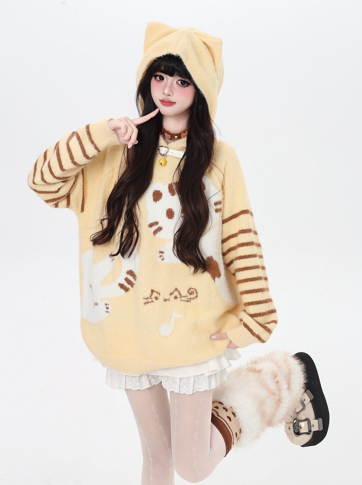 鈴猫ストライプふわもこニット