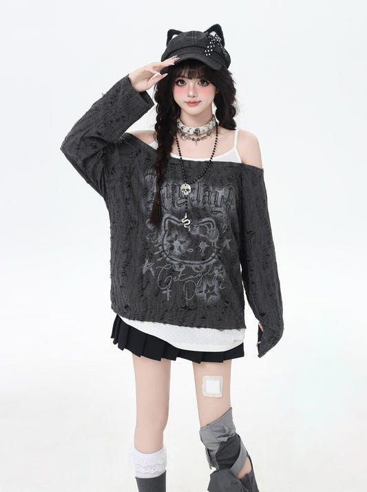 ゴシックkitty×ダメージ レイヤードロンT