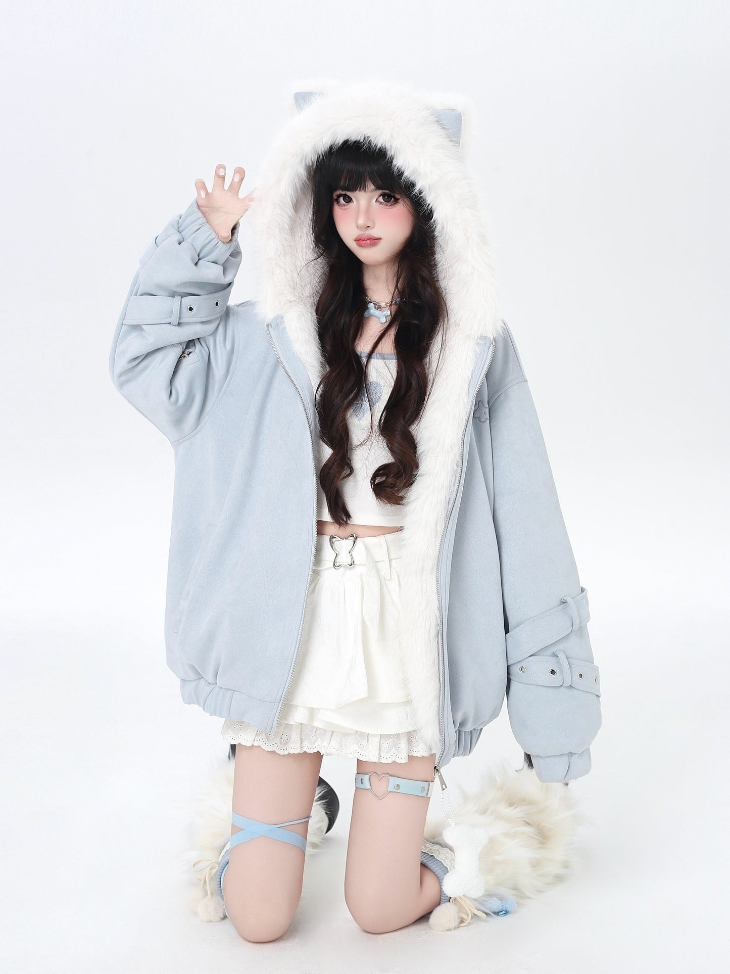 天使風 猫耳フード ファー中綿ブルゾン