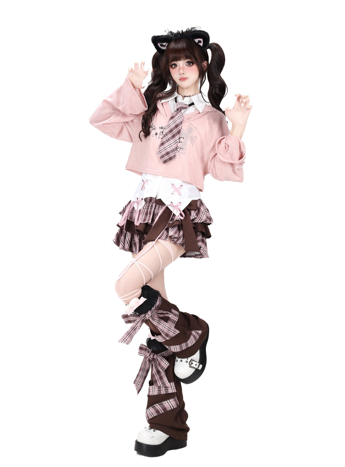 ローズチェックリボンティアードスカート