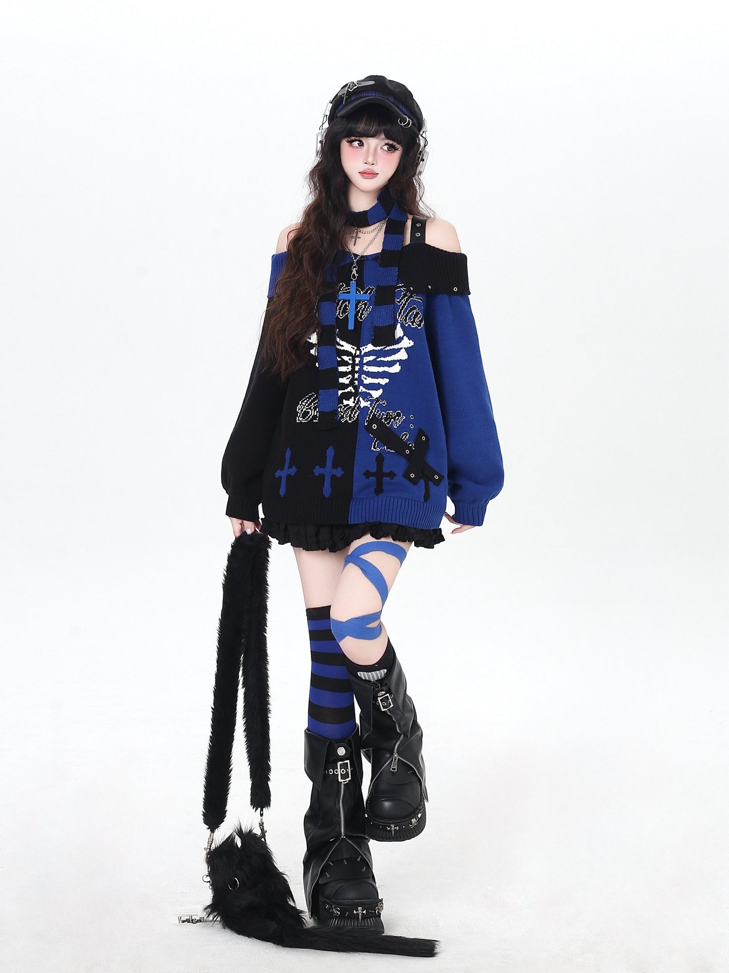 ゴシック 配色 肩見せデザインニット