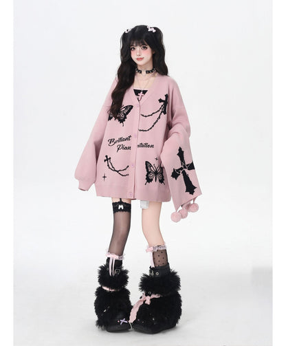 スイート×クールVネック十字架デザインニットカーディガン