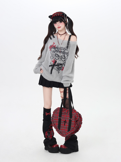 リボンオフショルフェイクファーニット