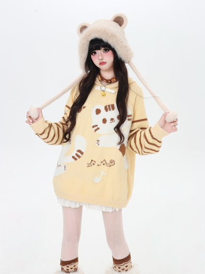 鈴猫ストライプふわもこニット