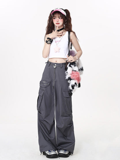 American style vintage work pants with waist chain