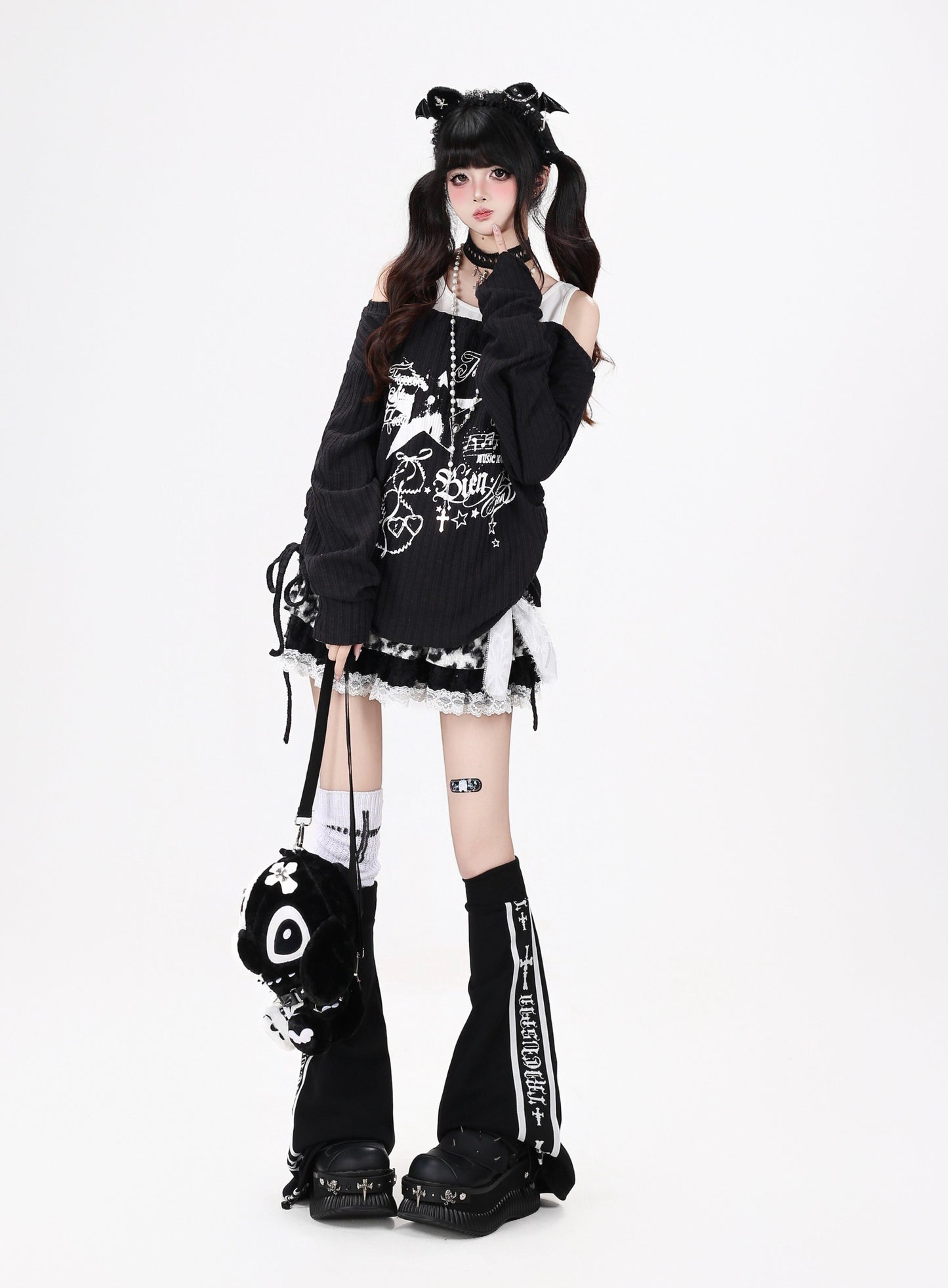 星柄レイヤード風ドロスト長袖トップス