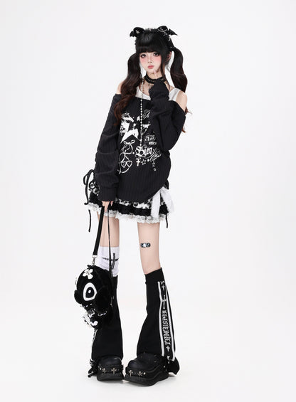 星柄レイヤード風ドロスト長袖トップス